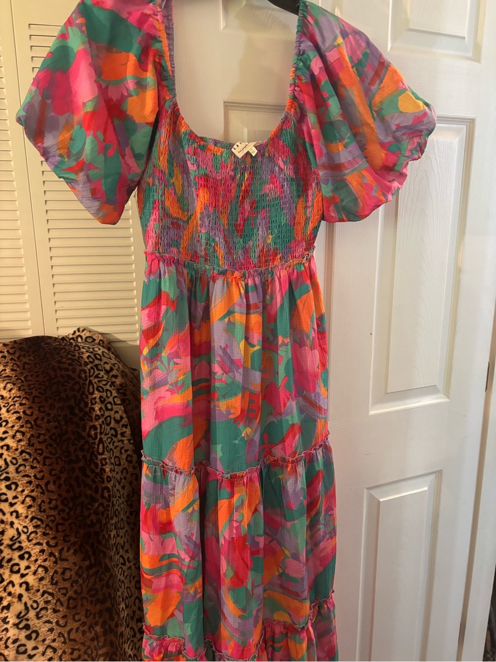 Bright Floral Smocked Maxi Dress in Pink and Green - Picture 2 of 7